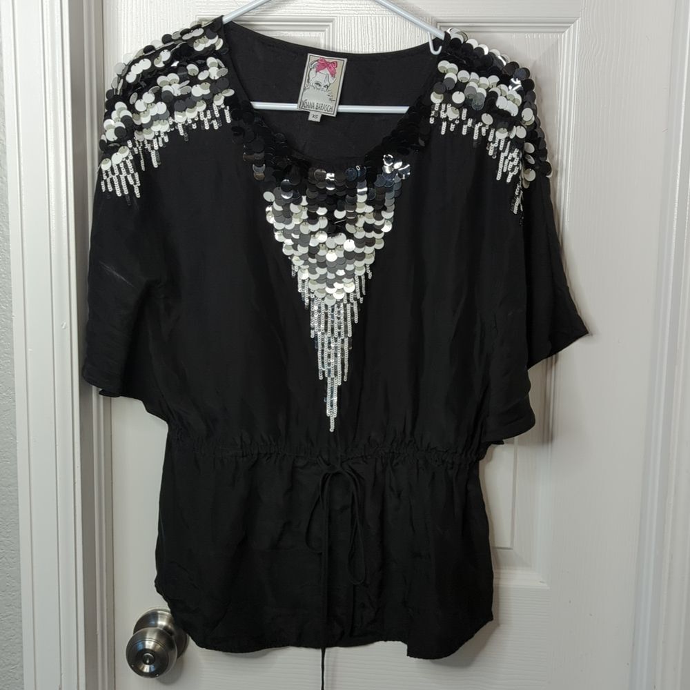 Yoana Baraschi 100% silk sequined shirt size XS